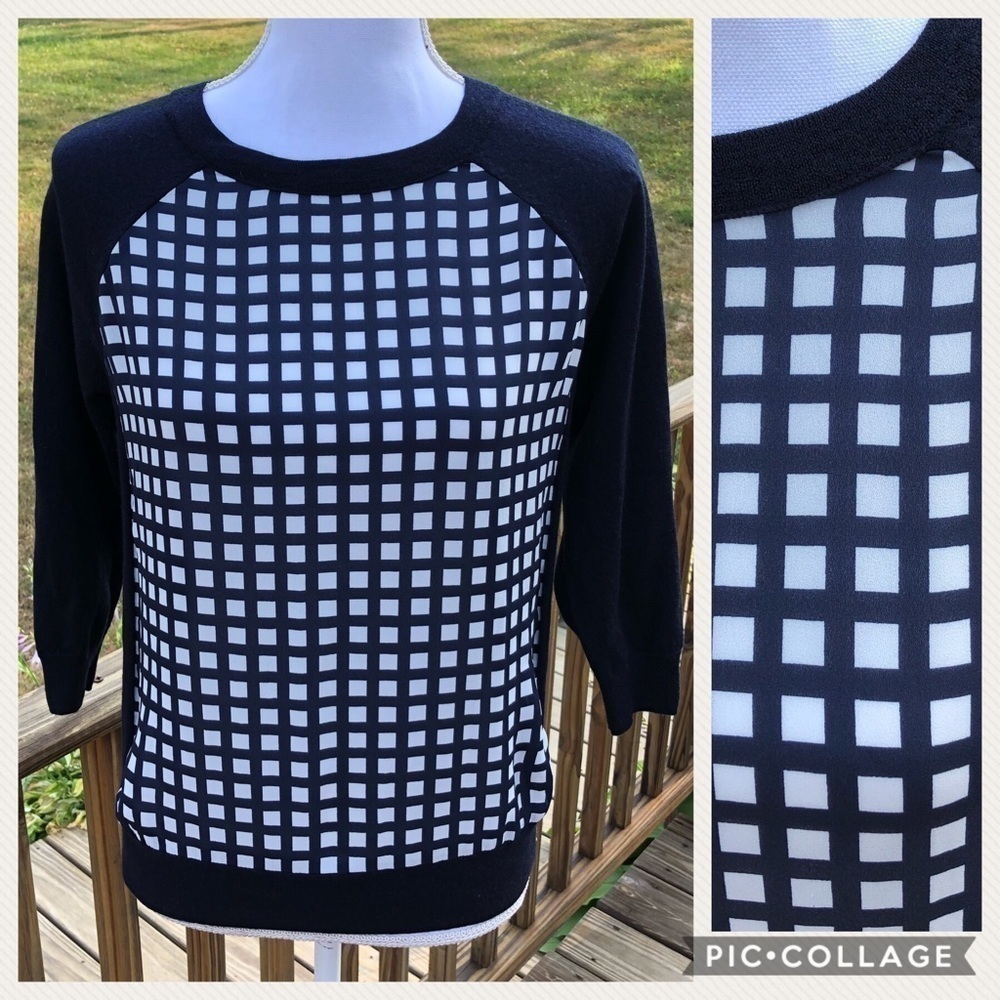 J.Crew Box Print Wool Sweater Small Blue Crewneck